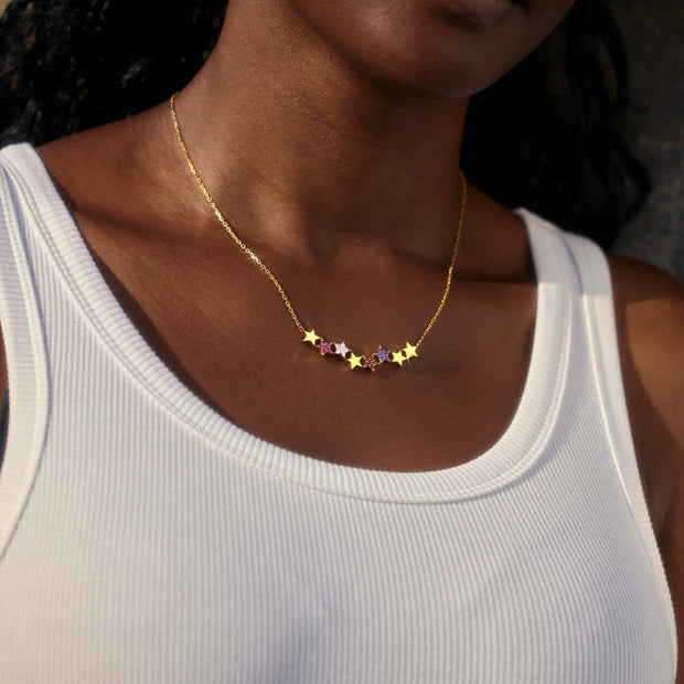 Curved 1-8 Stars Birthstones Necklace