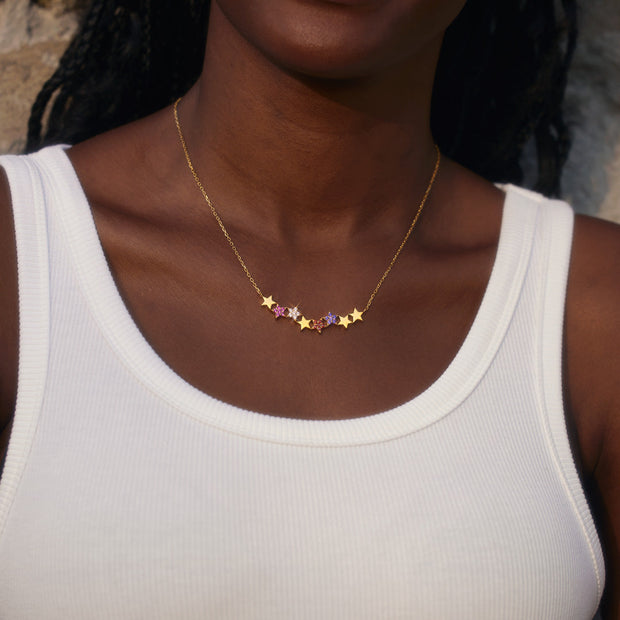 Curved 1-8 Stars Birthstones Necklace