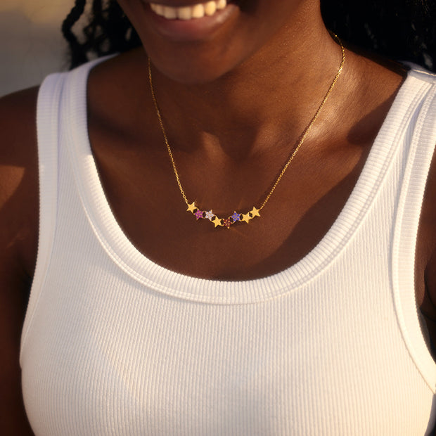 Curved 1-8 Stars Birthstones Necklace