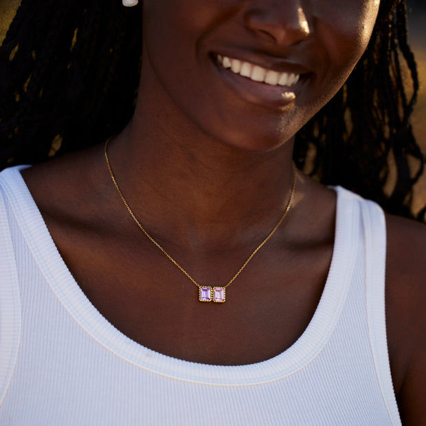 Emerald Cut 1-8 Birthstones Necklace