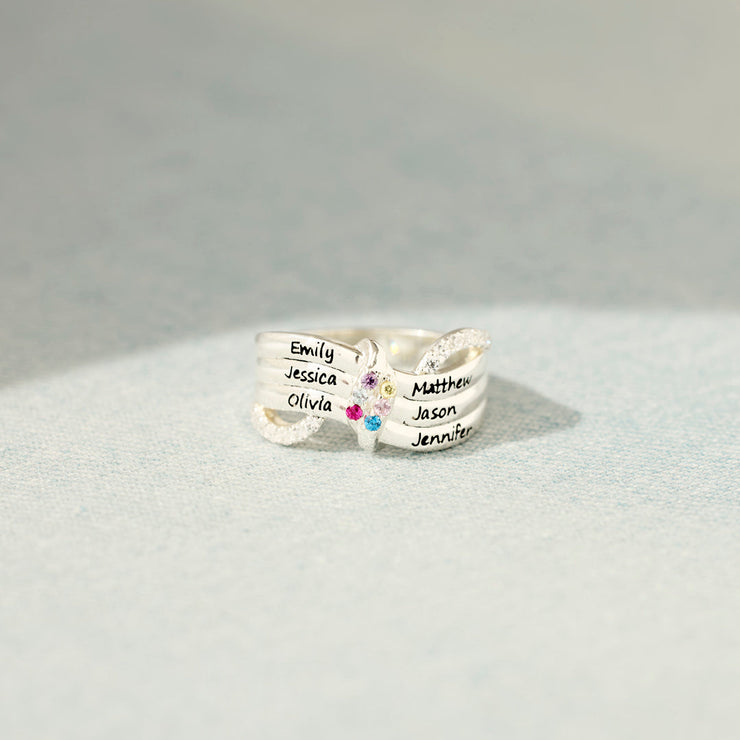 Mama's Valentines 1-6 Names & Birthstones Ribbon Ring