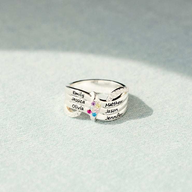 Mama's Valentines 1-6 Names & Birthstones Ribbon Ring