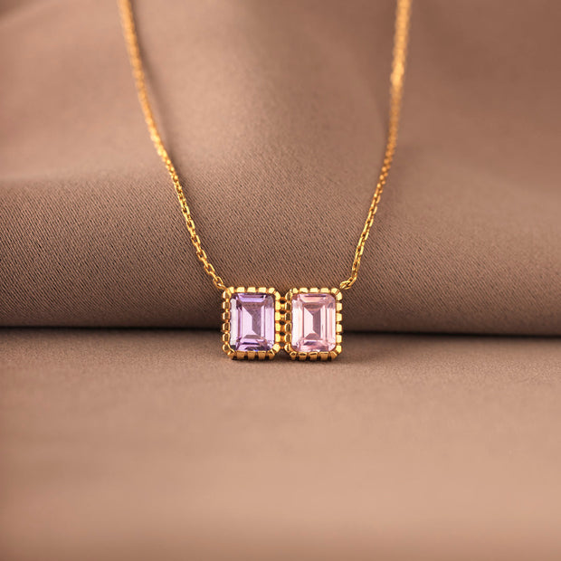 Emerald Cut 1-8 Birthstones Necklace
