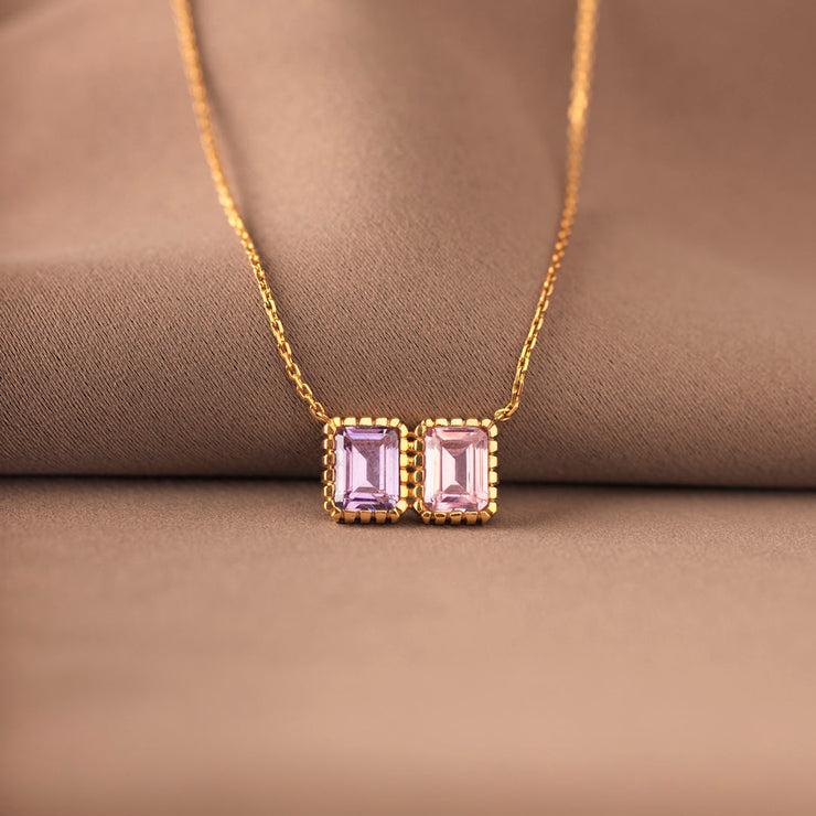 Emerald Cut 1-8 Birthstones Necklace