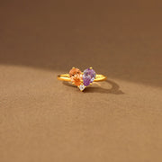 Dual Water Drop Birthstone Heart Ring