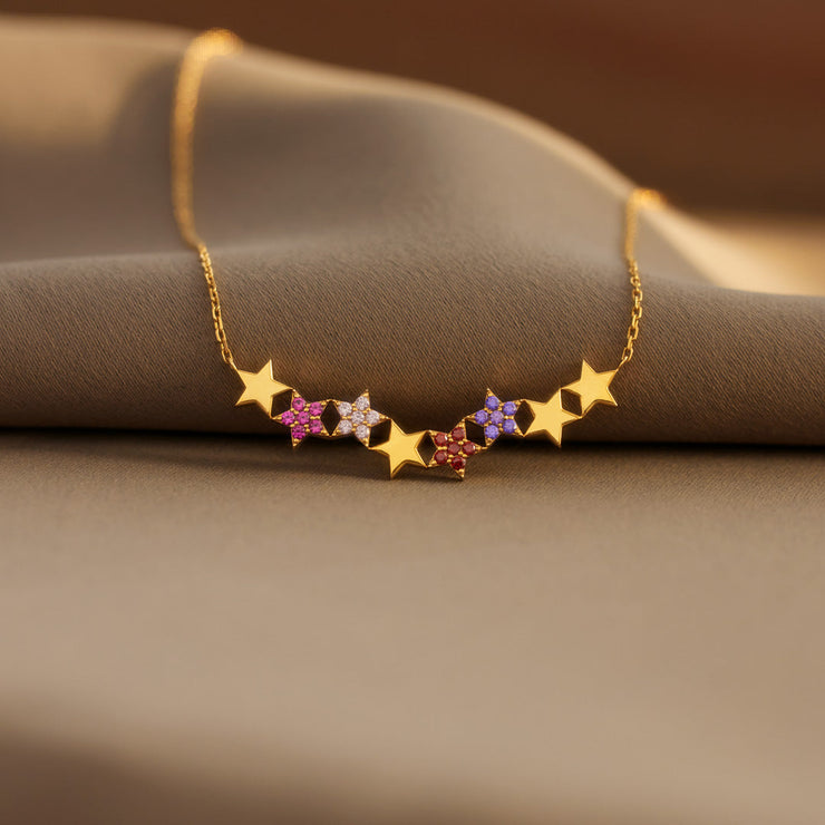 Curved 1-8 Stars Birthstones Necklace