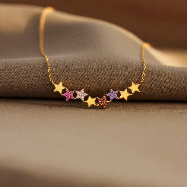 Curved 1-8 Stars Birthstones Necklace