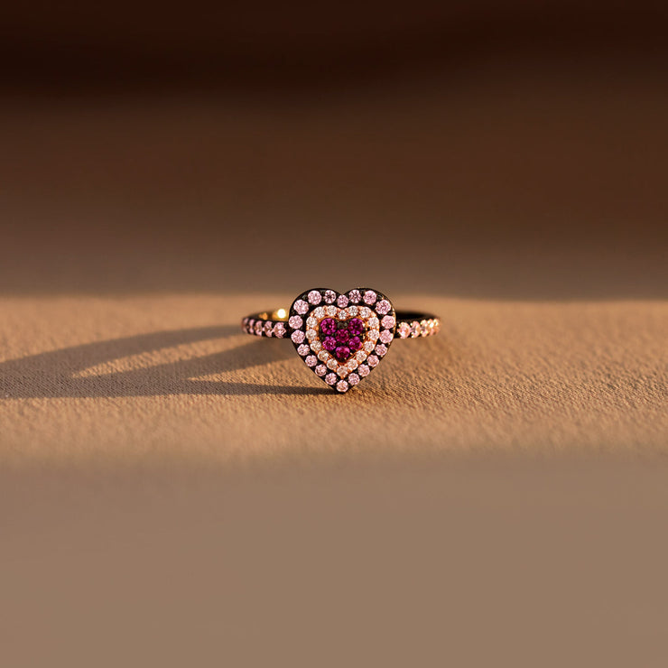Pink Heart Black Ring