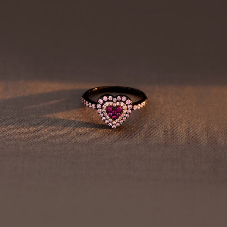 Pink Heart Black Ring