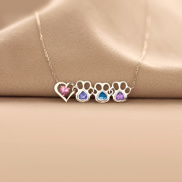 Heart & 1-6 Paw Birthstones Necklace