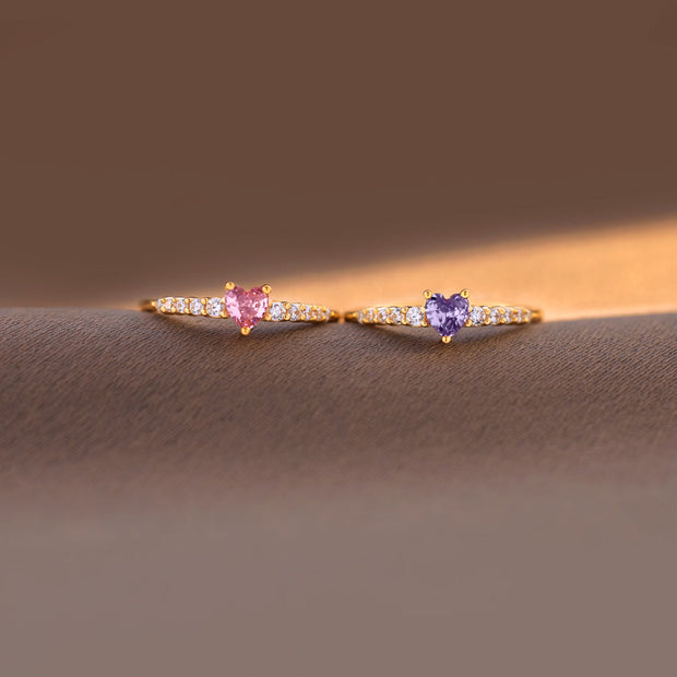 Mama's Valentines Custom Name & Birthstone Heart-Cut Ring