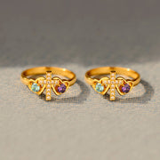 Sisters in Christ Dual Birthstones Cross Heart Ring