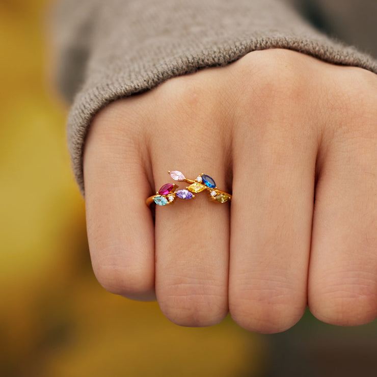 Her Love Never Dies 1-7 Birthstones Leaf Ring