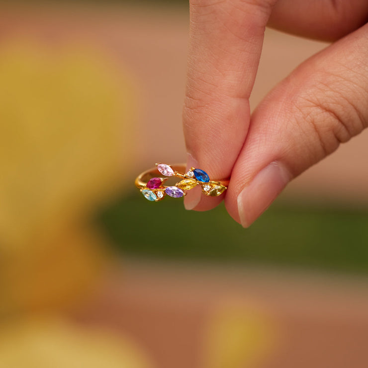 Her Love Never Dies 1-7 Birthstones Leaf Ring