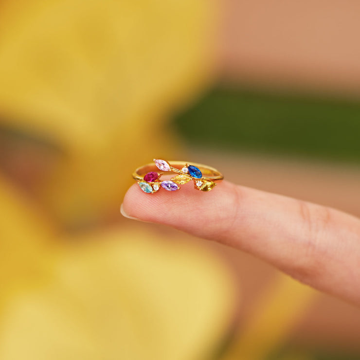 Her Love Never Dies 1-7 Birthstones Leaf Ring
