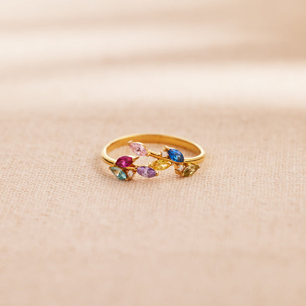 Her Love Never Dies 1-7 Birthstones Leaf Ring