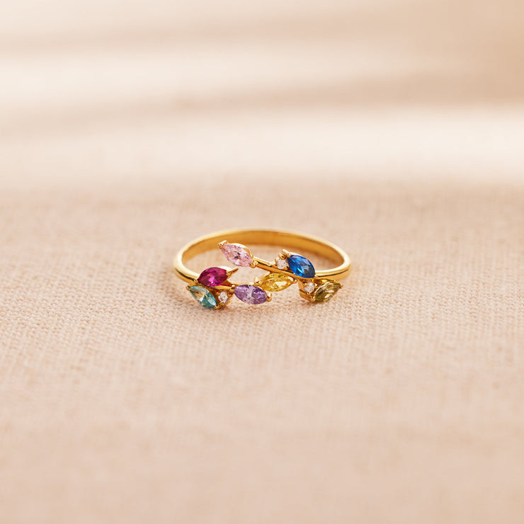 Her Love Never Dies 1-7 Birthstones Leaf Ring