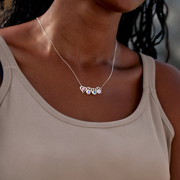 Heart & 1-6 Paw Birthstones Necklace