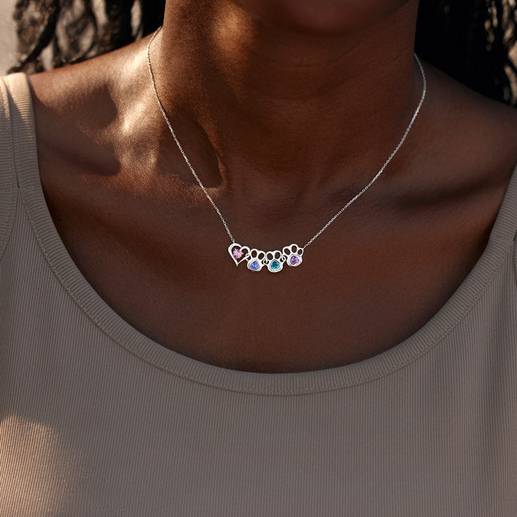 Heart & 1-6 Paw Birthstones Necklace
