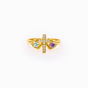 A blessed bond Dual Birthstones Cross Heart Ring