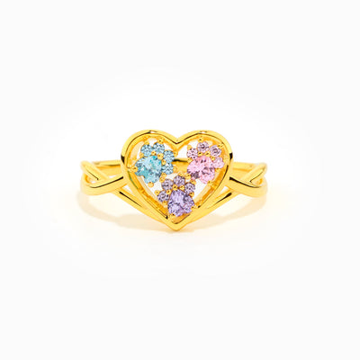 The Dogmother Paw In Heart 1-5 Birthstones Ring