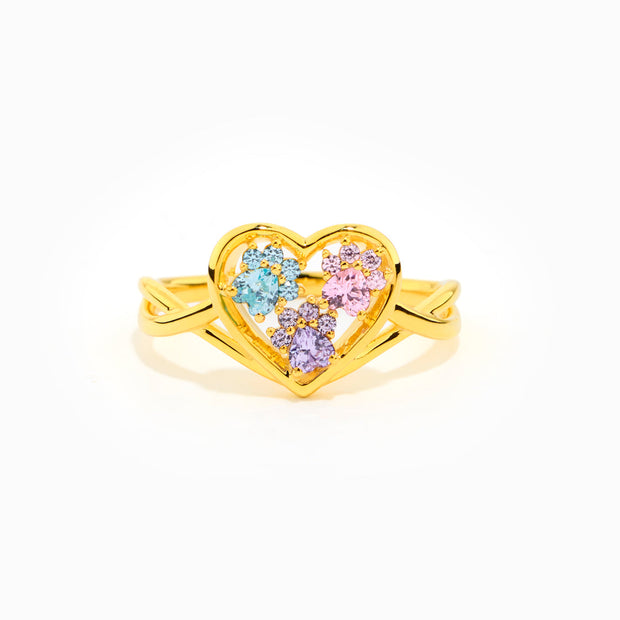 The Dogmother Paw In Heart 1-5 Birthstones Ring