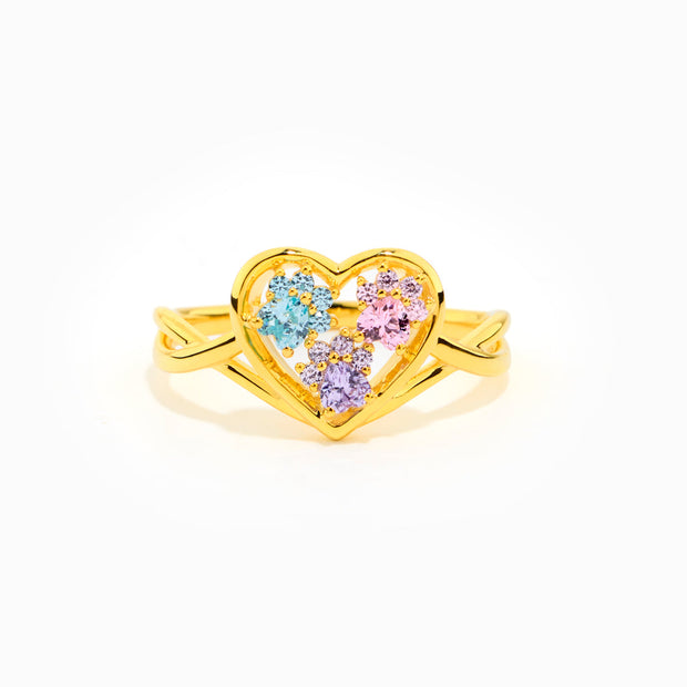 The Catmother Custom Paw In Heart 1-5 Birthstones Ring