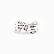 Mama's Little Gang 1-6 Names & Birthstones Ribbon Ring