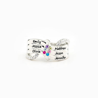 Mama's Little Gang 1-6 Names & Birthstones Ribbon Ring