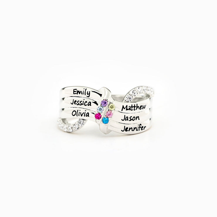 Mama's Little Gang 1-6 Names & Birthstones Ribbon Ring