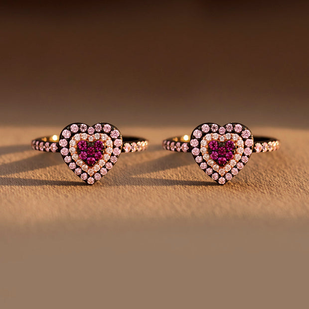 Mother & Daughter Pink Heart Black Ring