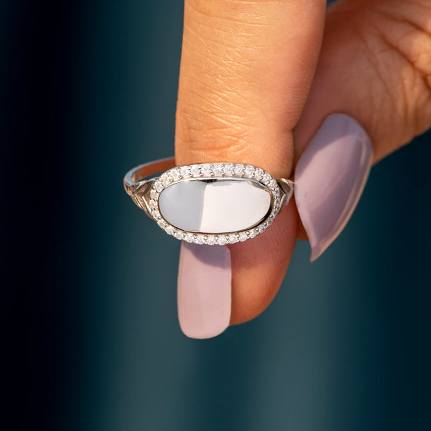 Clean Slate Pavé Rim Oval Ring