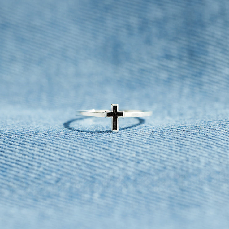 Minimalist Black Cross Ring