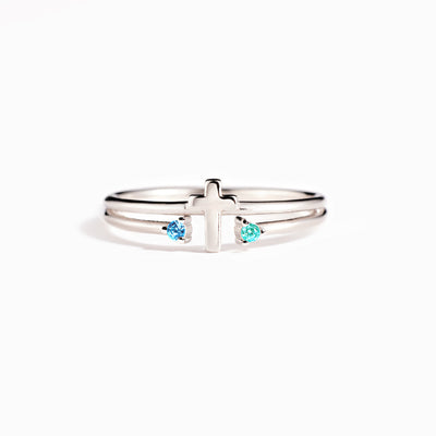 Mother And Daughter Double Gem Cross Ring - Mother's Day Gift