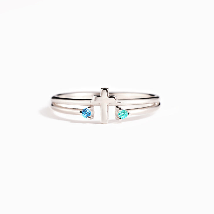 Mother And Daughter Double Gem Cross Ring - Mother's Day Gift