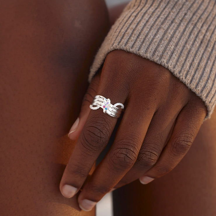 Mama's Valentines 1-6 Names & Birthstones Ribbon Ring