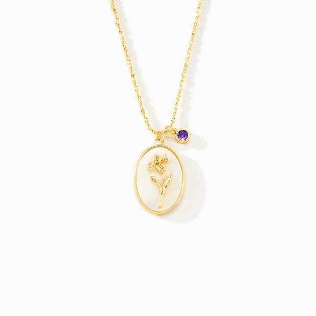 No Rain No Flower Mother Of Pearl Birth Flower Necklace