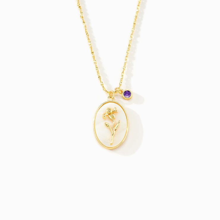 No Rain No Flower Mother Of Pearl Birth Flower Necklace