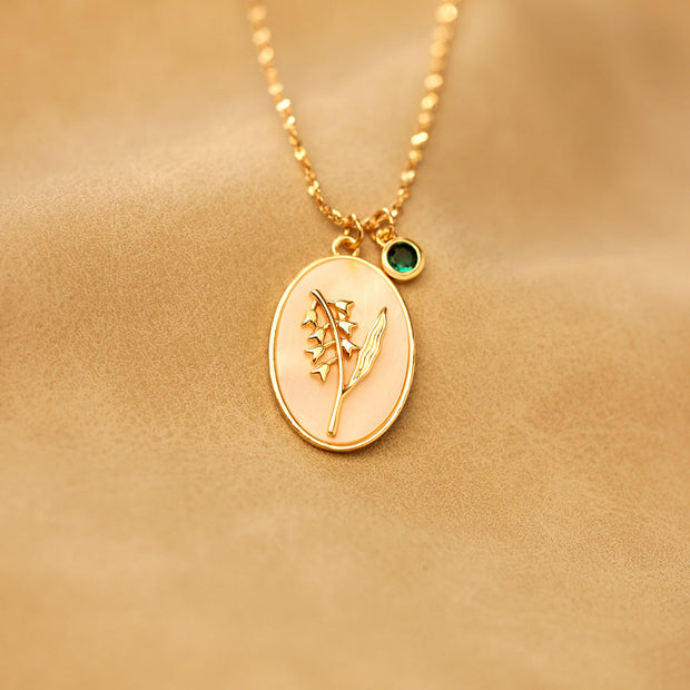 No Rain No Flower Mother Of Pearl Birth Flower Necklace