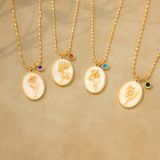 No Rain No Flower Mother Of Pearl Birth Flower Necklace