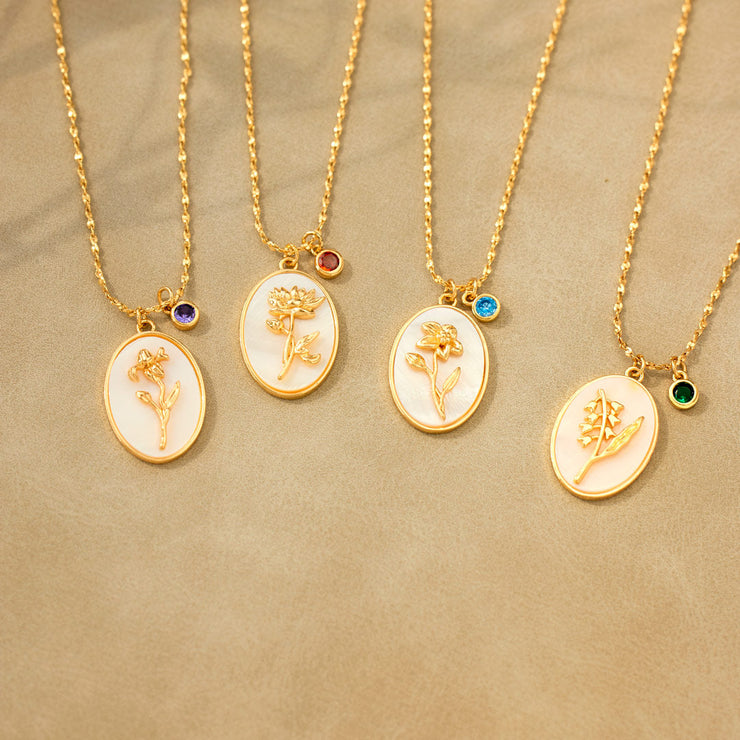 No Rain No Flower Mother Of Pearl Birth Flower Necklace