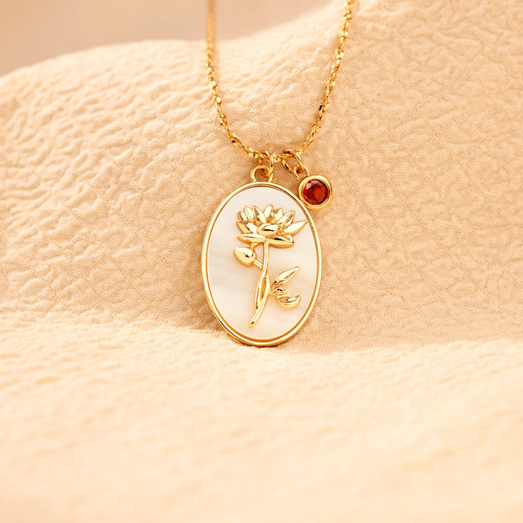 No Rain No Flower Mother Of Pearl Birth Flower Necklace