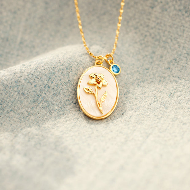 No Rain No Flower Mother Of Pearl Birth Flower Necklace