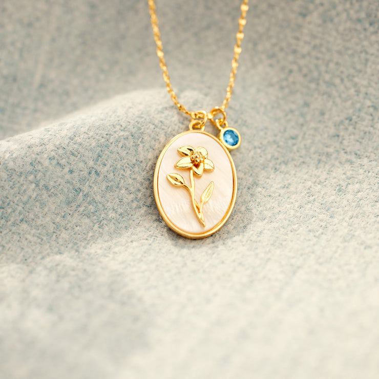 No Rain No Flower Mother Of Pearl Birth Flower Necklace