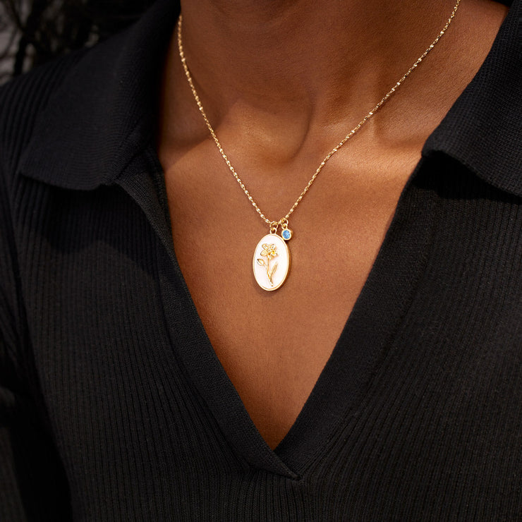 No Rain No Flower Mother Of Pearl Birth Flower Necklace
