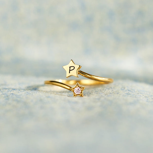 Initial&Birthstone Star Ring