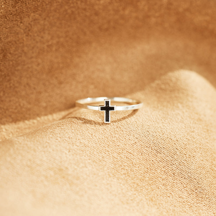 Minimalist Black Cross Ring