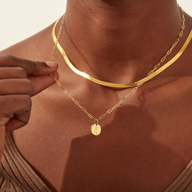 Engraved Birth Month Flower Necklace Set