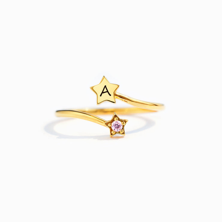 Initial&Birthstone Star Ring