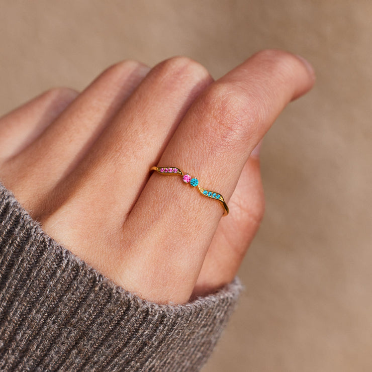 Husband & Wife Customized Double Stone Wavy Ring